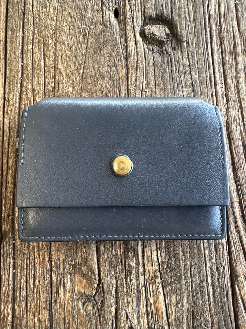 Acne Studios Navy Leather Snap Wallet with Gold Button - Picture 6 of 9